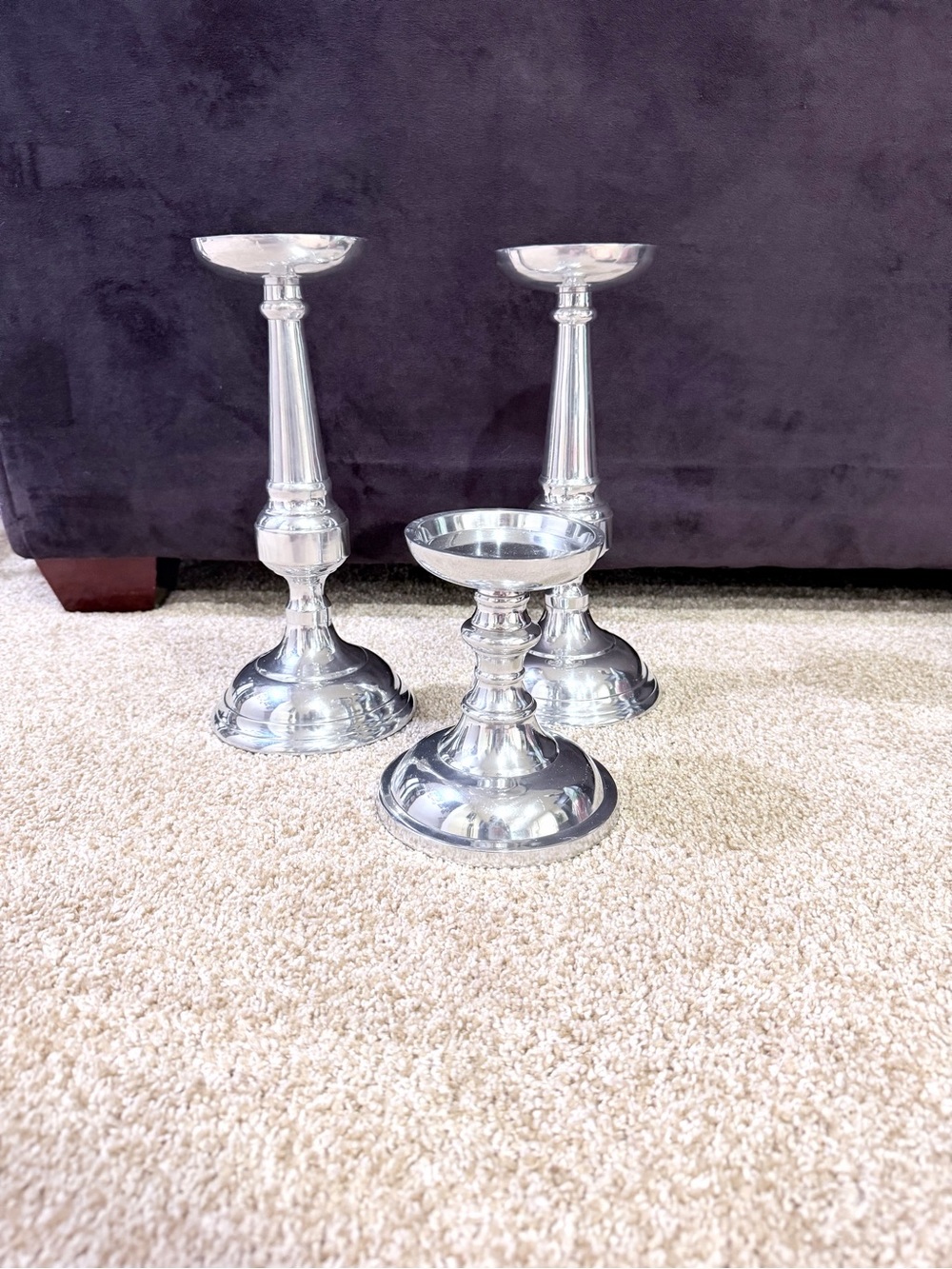 Pottery Barn Gemma candle pillar holder silver toned tiered candle sticks